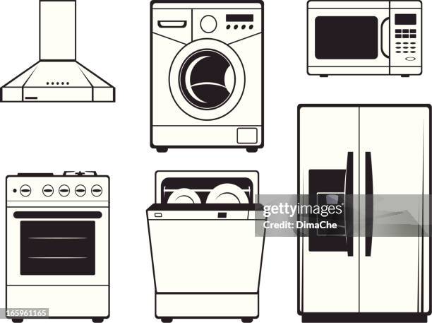 large kitchen technics - dishwasher stock illustrations