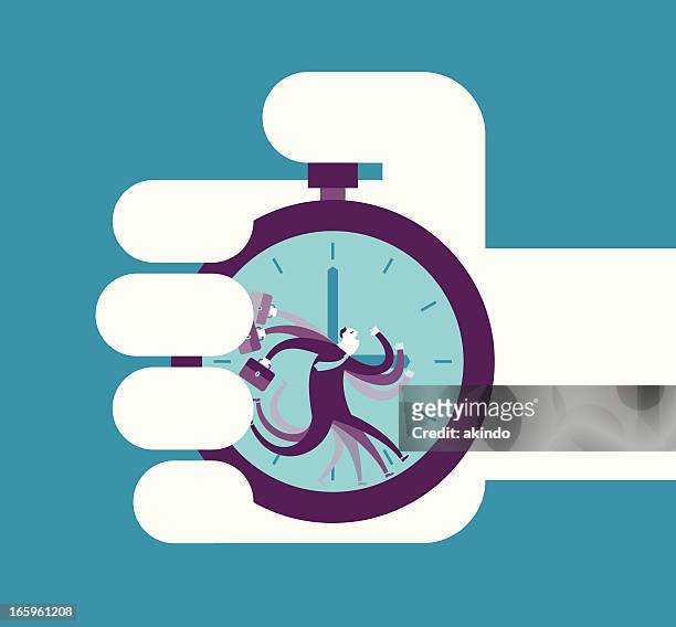 stockillustraties, clipart, cartoons en iconen met large illustrated hand holding stopwatch - clock hand