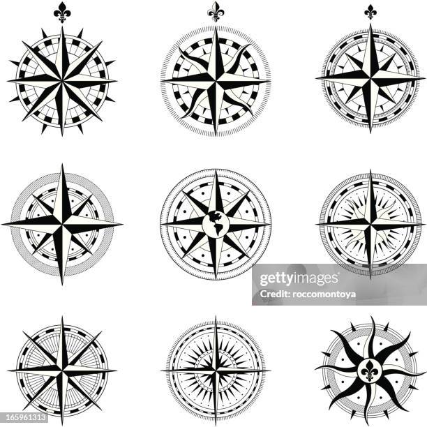 compass rose - kompassrose stock-grafiken, -clipart, -cartoons und -symbole