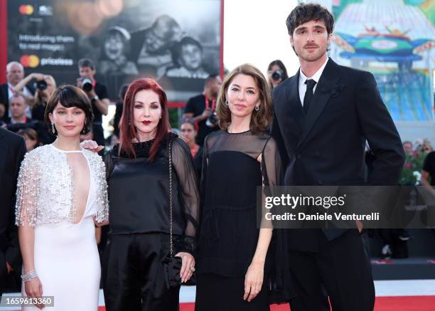 Cailee Spaeny, Priscilla Presley, Sofia Coppola and Jacob Elordi attend a red carpet for the movie "Priscilla" at the 80th Venice International Film...