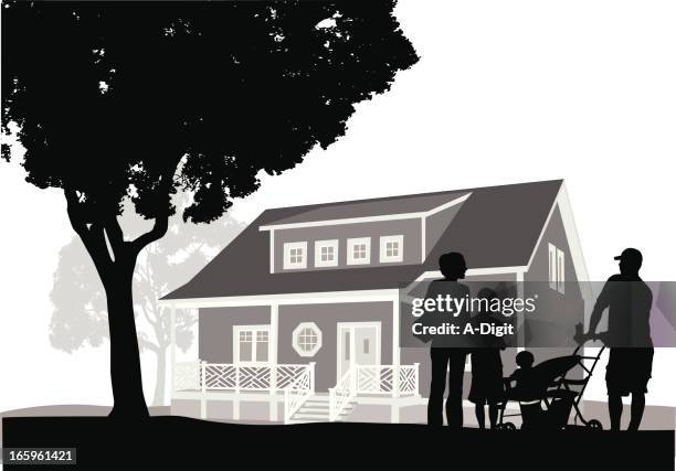 quiet neighbors vector silhouette - family front porch stock illustrations