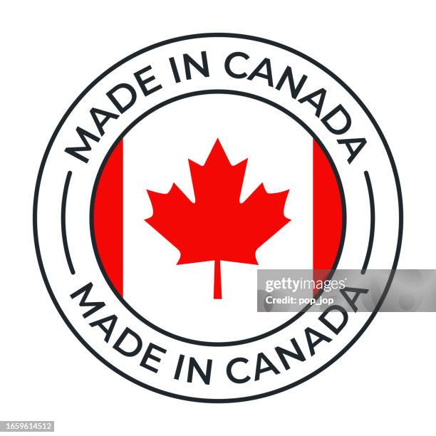 made in canada - vector illustration. label, logo, badge, emblem, stamp collection with flag of canada and text isolated on white backround - made in canada stock illustrations
