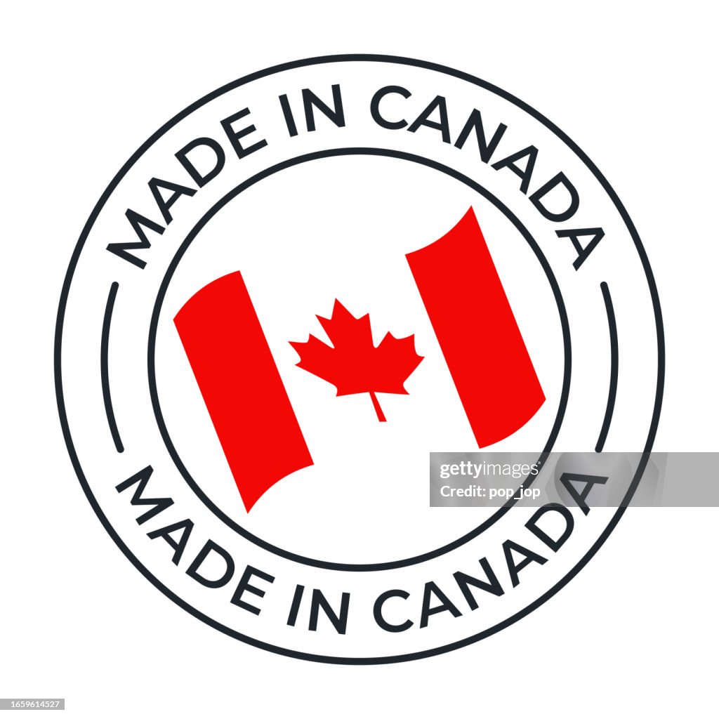 Made in Canada - vector illustration. Label, logo, badge, emblem, stamp collection with flag of Canada and text isolated on white backround