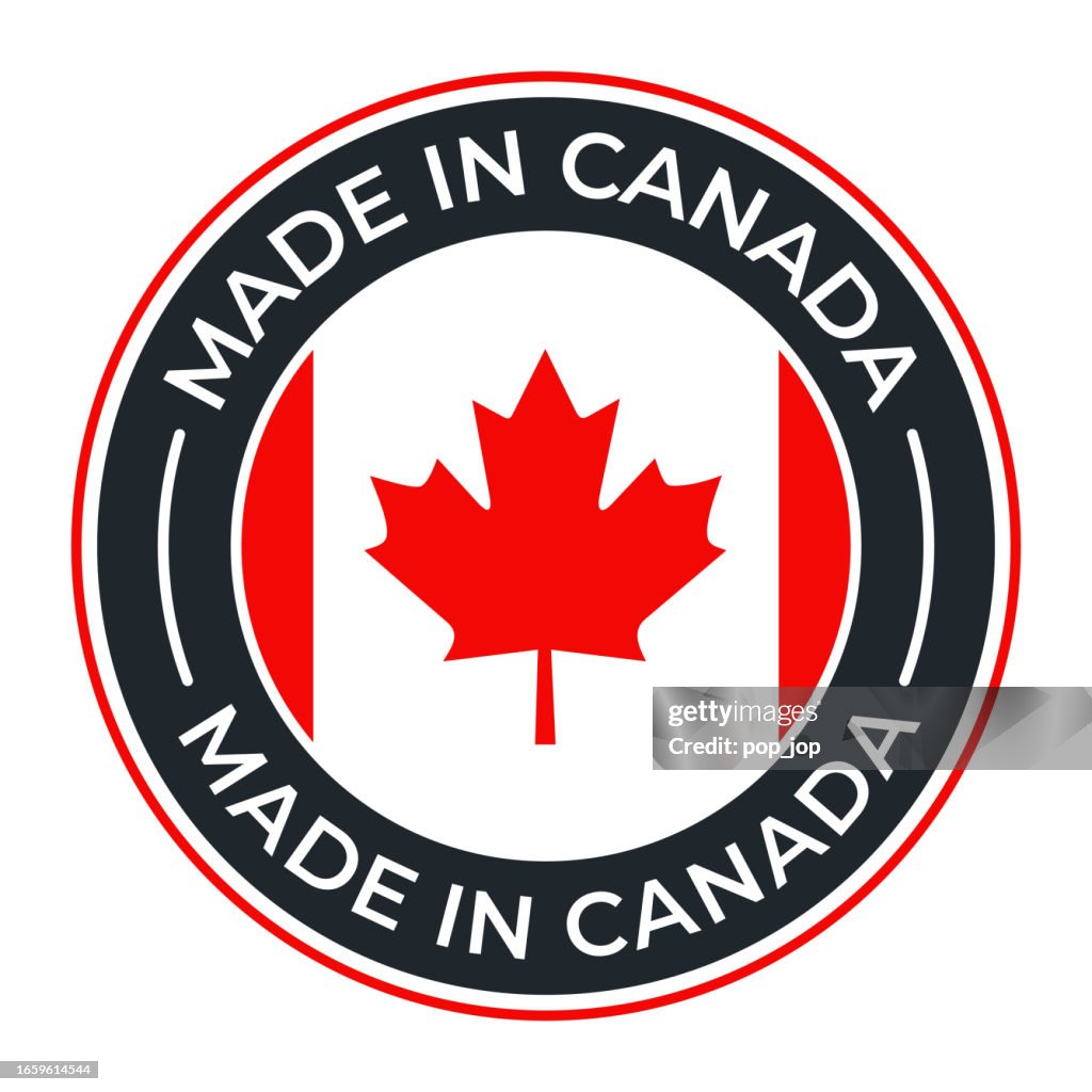 Made in Canada - vector illustration. Label, logo, badge, emblem, stamp collection with flag of Canada and text isolated on white backround