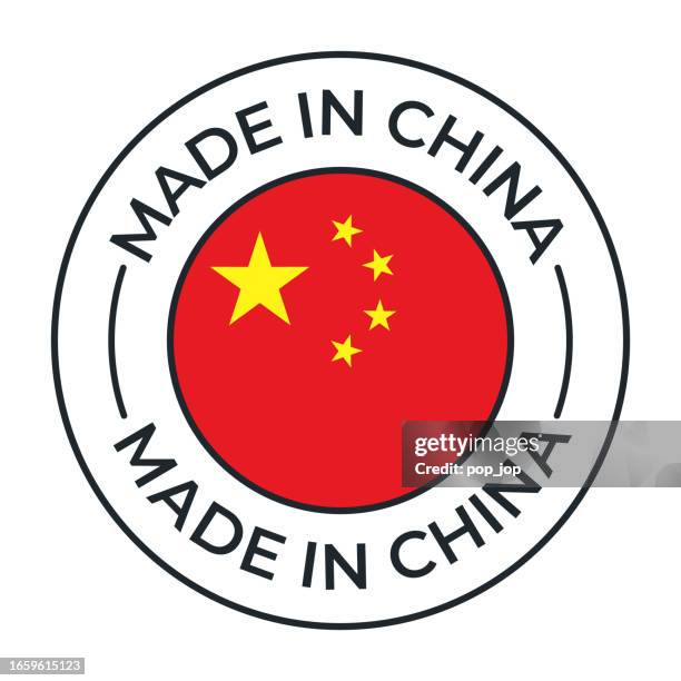 made in china - vector illustration. label, logo, badge, emblem, stamp collection with flag of china and text isolated on white backround - made in china tag stock illustrations