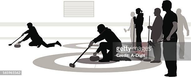 curling rings vector silhouette - female curler stock illustrations