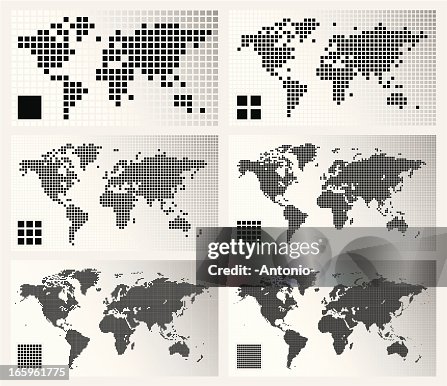 Dotted world maps in different resolutions Dotted world maps in different resolutions