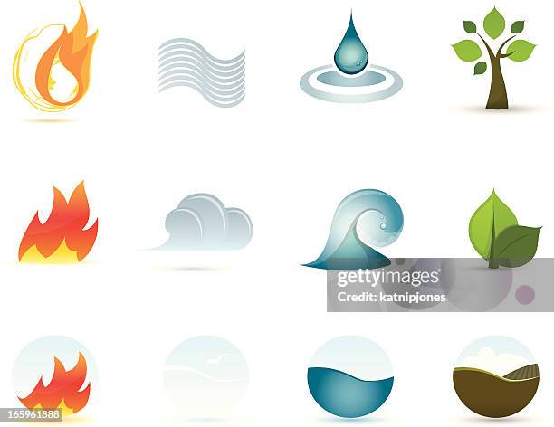 icon-set-vier elemente - earth wind fire stock-grafiken, -clipart, -cartoons und -symbole