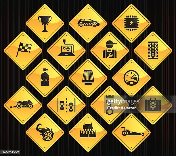 yellow road signs - drag racing - street racing stock illustrations