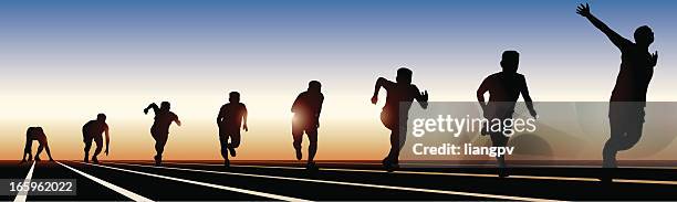 8 stages of running on a sunset shadow - multiple image stock illustrations