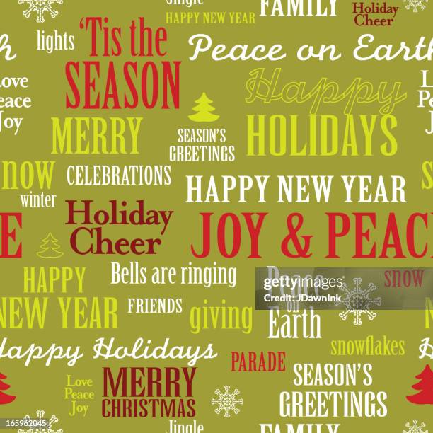 stockillustraties, clipart, cartoons en iconen met holiday words repeat seamless pattern background - festieve stemming