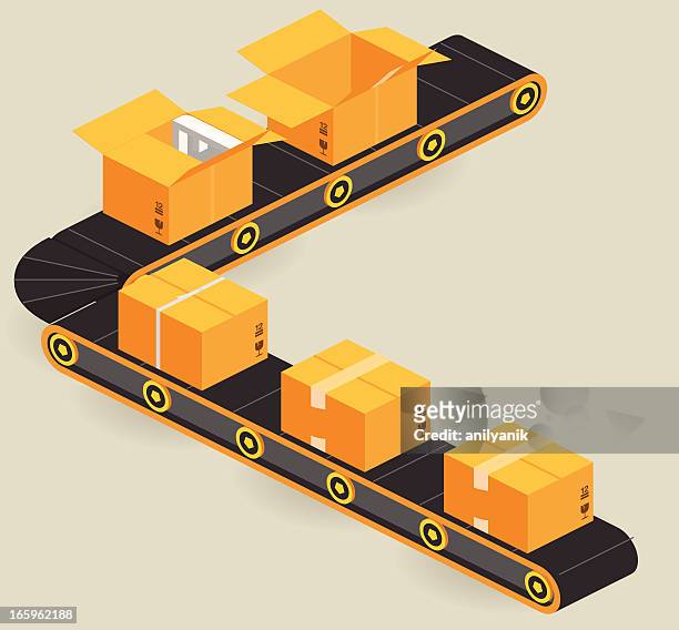 produktion line - boxes conveyor belt stock-grafiken, -clipart, -cartoons und -symbole