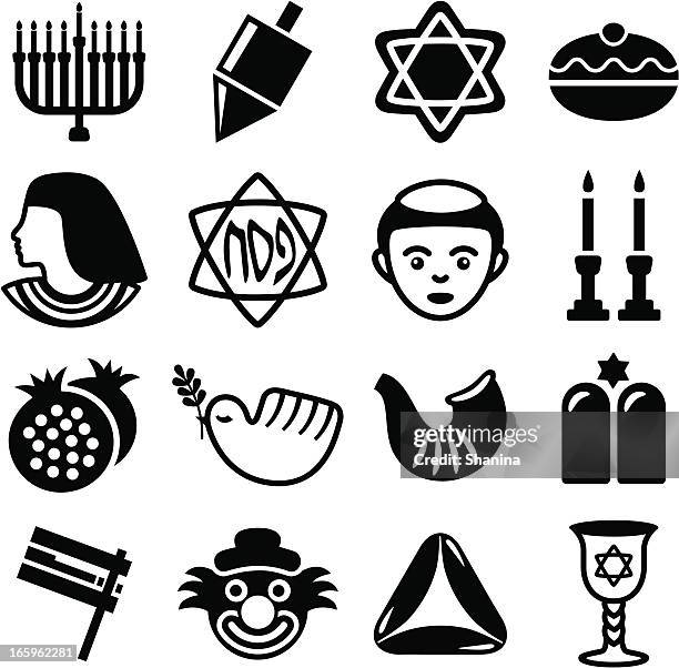 jewish holidays combo - icons set - passover symbols stock illustrations