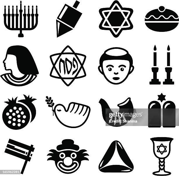 jewish holidays combo - icons set - purim stock illustrations