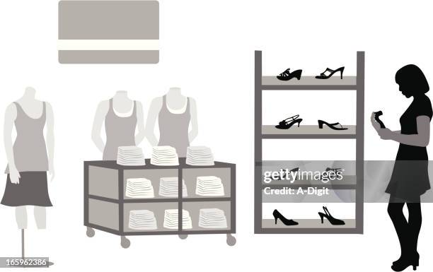 shoe shop vector silhouette - store shelf render stock illustrations