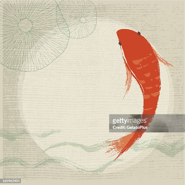 illustrazioni stock, clip art, cartoni animati e icone di tendenza di pesce koi & waterlily sfondo - giappone