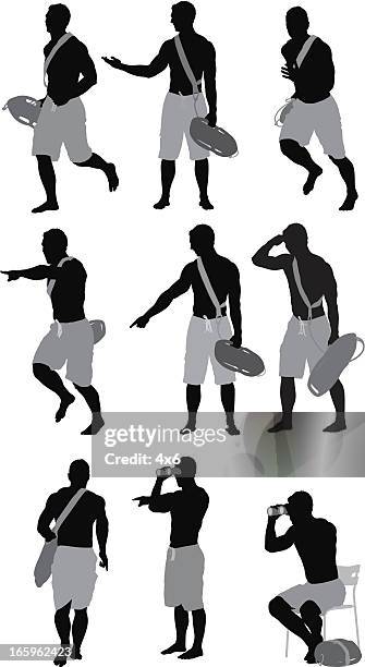 multiple image of life guard carrying a float - coast guard stock illustrations