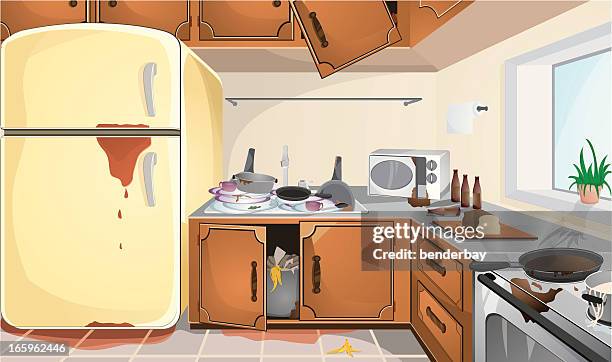 ilustrações, clipart, desenhos animados e ícones de dirty cozinha - cozinha doméstica