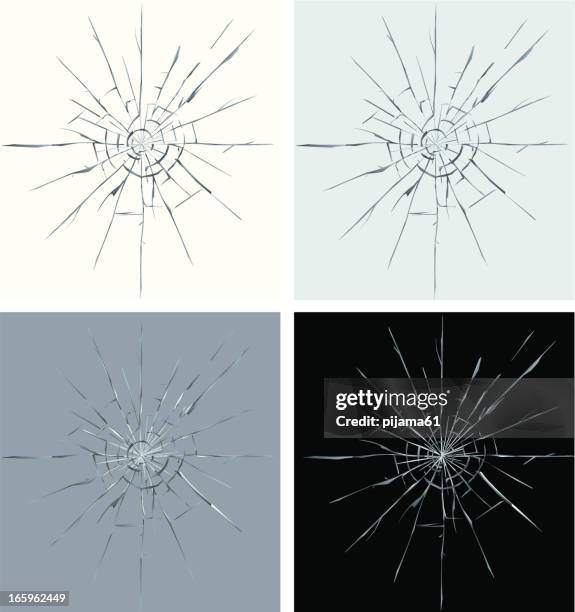 set of four different colors of cracked screen graphic - glass shatter stock illustrations