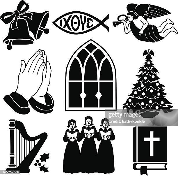 ilustrações, clipart, desenhos animados e ícones de christian ícones de natal - congregação