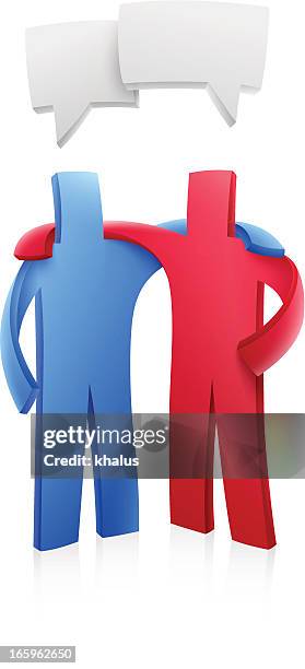 partners with different traits communicating the same idea - two friends hugging stock illustrations