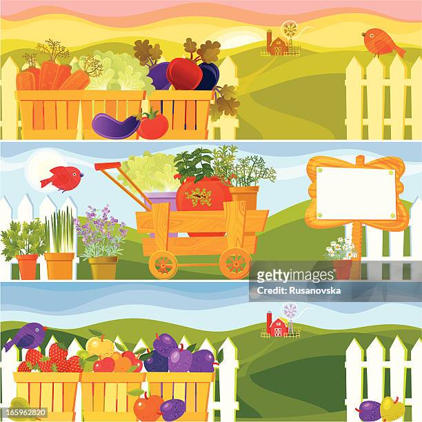 garden season banners - crop stock illustrations