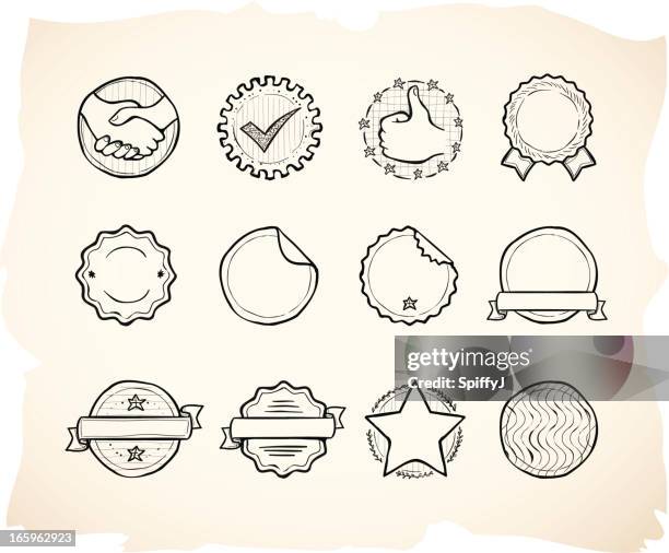 awards and ribbons in sketch style - award seal stock illustrations