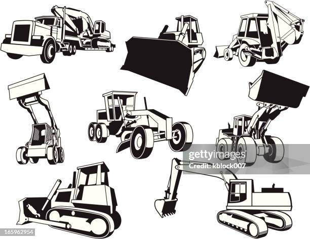 illustrazioni stock, clip art, cartoni animati e icone di tendenza di attrezzatura edilizia - bulldozer