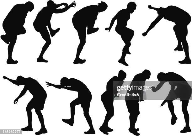 stockillustraties, clipart, cartoons en iconen met multiple image of men in action - koorddansen touw