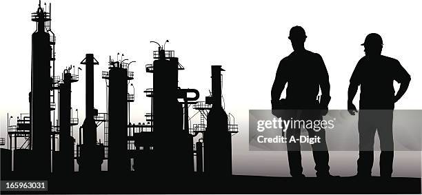 refinery vector silhouette - construction worker stock illustrations