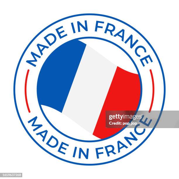 made in france - vector illustration. label, logo, badge, emblem, stamp collection with flag of france and text isolated on white backround - french language stock illustrations