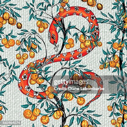 Snake With Orange Trees Pattern Snake With Orange Trees Pattern