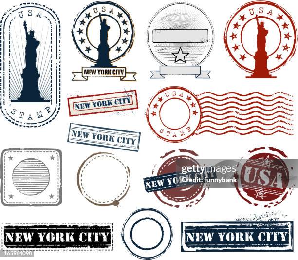 illustrazioni stock, clip art, cartoni animati e icone di tendenza di set di timbro - timbro postale