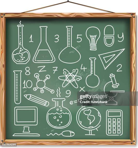 science on blackboard - kids science experiment stock illustrations