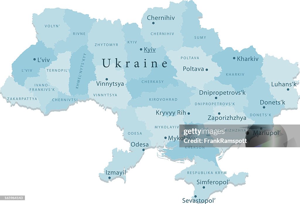 Ukraine Vektor-Karte Regionen Isoliert