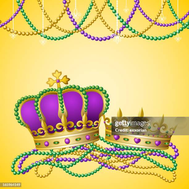 mardi gras king & queen - bead necklace stock illustrations