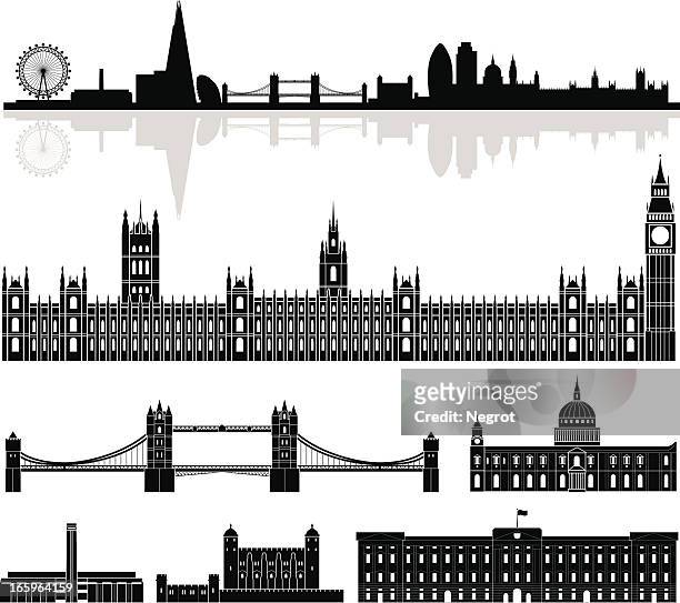skyline von london - buckingham palace stock-grafiken, -clipart, -cartoons und -symbole
