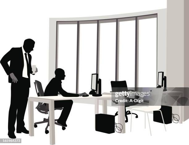 big business vector silhouette - working on two computers stock illustrations