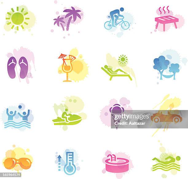flecken icons-sommer - hammock-between-palm-trees stock-grafiken, -clipart, -cartoons und -symbole