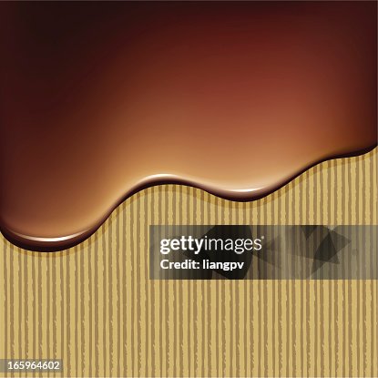 Melted chocolate oozing down a vertical surface Melted chocolate oozing down a vertical surface