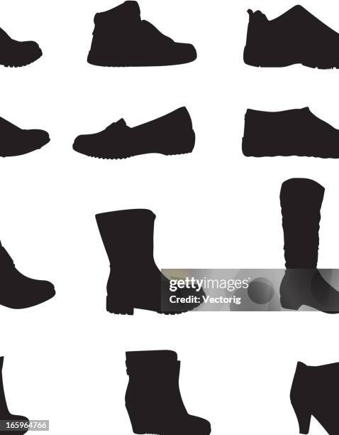 shoe silhouette - suede shoe stock illustrations