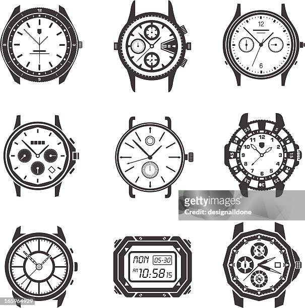 watch icons - wristwatch stock illustrations