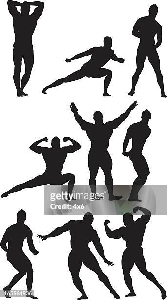 multiple images of a body builder posing - bodybuilder posing stock illustrations