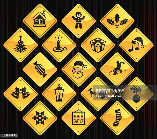 yellow road signs - christmas - gingerbread house cartoon stock illustrations