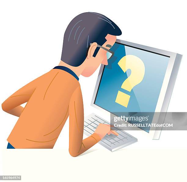 confused - person behind computer screen stock illustrations