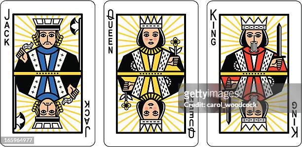 jack-playing card mit king-size-bett mit queen-size-bett - queen card stock-grafiken, -clipart, -cartoons und -symbole