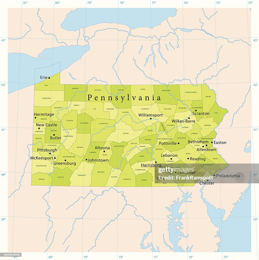 Pennsylvania mappa vettoriale
