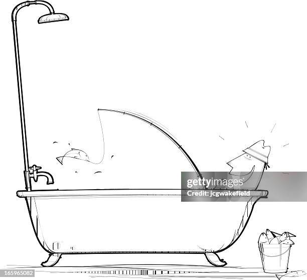 fishin der badewanne - situationskomik stock-grafiken, -clipart, -cartoons und -symbole