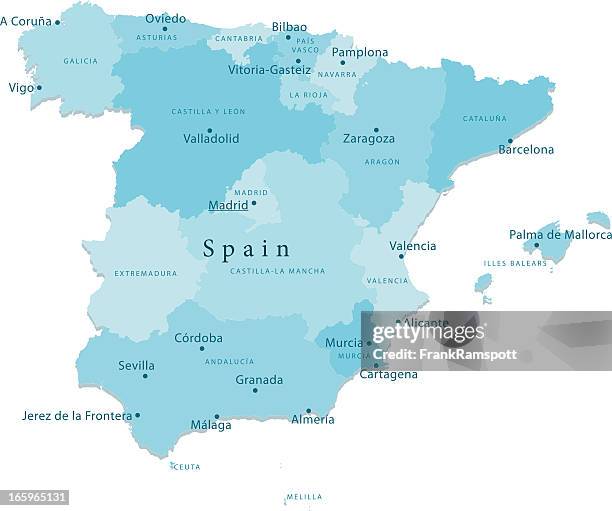 ilustrações de stock, clip art, desenhos animados e ícones de espanha vetor mapa de regiões isoladas - valencia spain