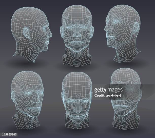 drei dimensionale heads - menschliches gesicht stock-grafiken, -clipart, -cartoons und -symbole